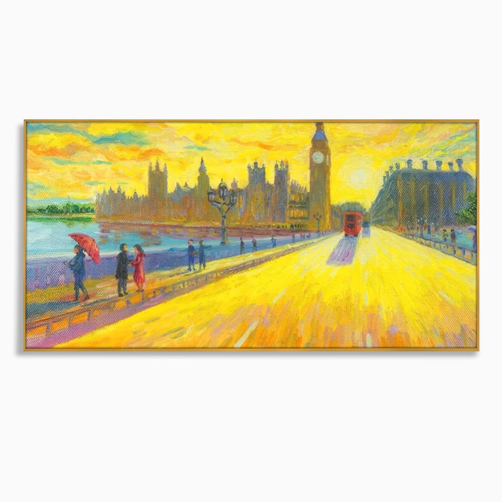 Tablou canvas cu tablou canvas cu londra si big ben, in rama de aluminiu auriu